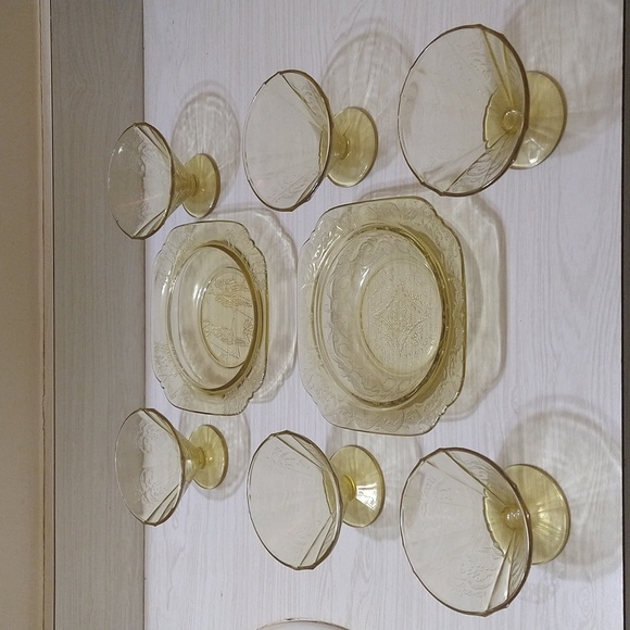 6 Federal Glass Madrid Amber Champagne Sherbet Set w/ 2 Plates Depression Set - Picture 1 of 5